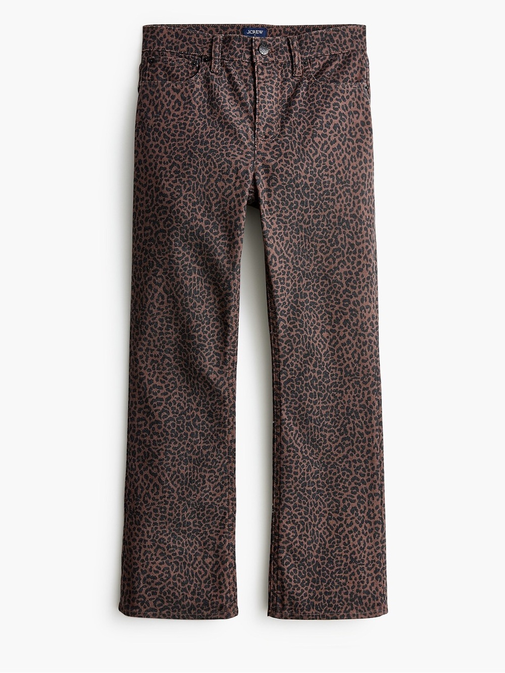 J Crew Factory Leopard mid-rise flare crop jean in all-day stretch